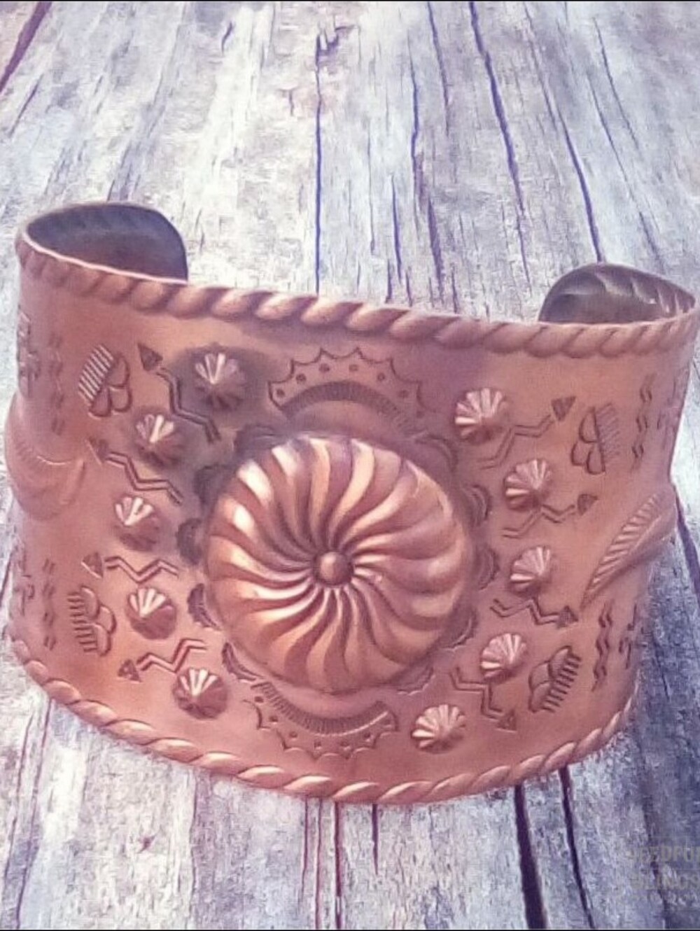 Bell Trading Post Vintage Solid Copper Stamped Wide Cuff Bracelet